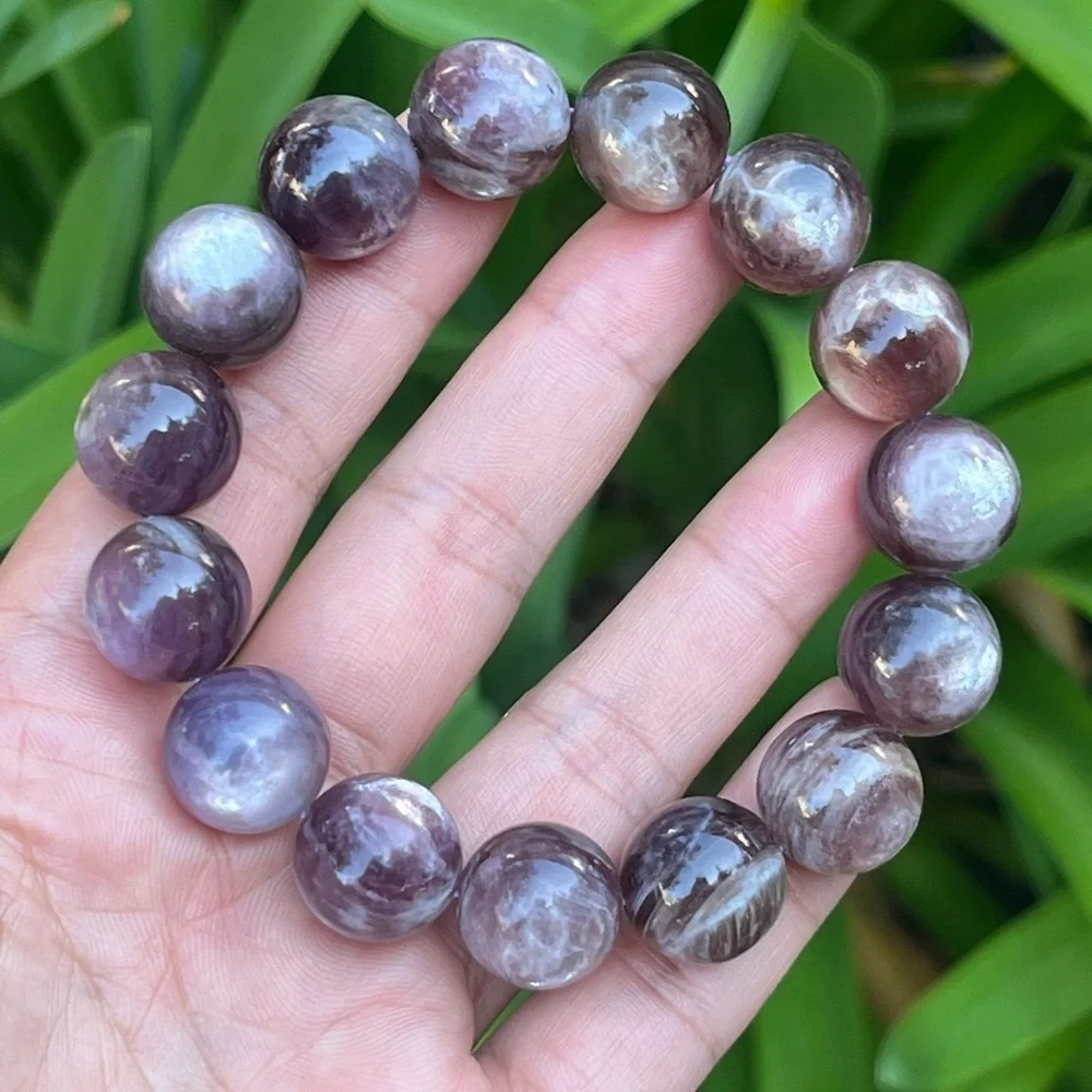 15mm chunky‎ stretchable flashy lepidolite bracelet